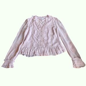 Laia Elegant Pink Ruffled Long Sleeve Blouse XS